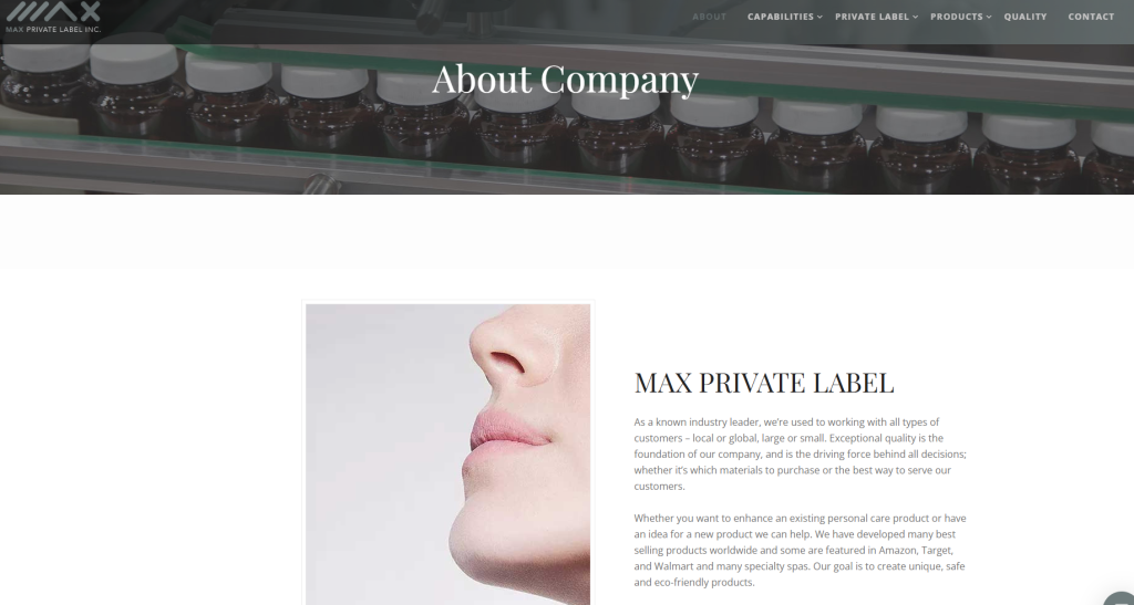 Max Private Label is a U.S.-based private label manufacturer with 30+ years of experience, specializing in skincare, body care, and men's grooming. With GMP and ISO-certified facilities, they offer turnkey solutions, low MOQs, and high-quality formulations for brands looking to enter or expand in the beauty market.