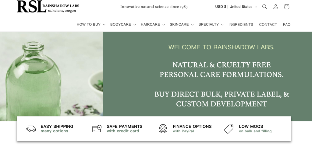 RainShadow Labs is a U.S.-based skincare manufacturer offering clean, cruelty-free gel cleansers with low MOQs, custom or stock formulas, and full-service support—ideal for startups launching high-quality natural skincare.