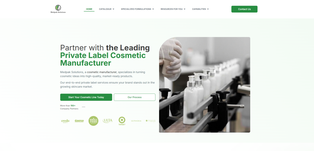 Medpak Solutions is a full-service, FDA-registered private label manufacturer in the U.S., offering over 2,000 proven skincare formulas, flexible production, and integrated fulfillment—ideal for beginners seeking a scalable, compliant partner to launch body lotions and grow into retail.