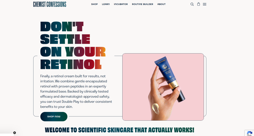 Chemist Confessions is a U.S.-based, chemist-founded skincare brand known for science-first, clinically tested formulations—making it a trusted model for beginner brands entering the PDRN skincare space with transparency, education, and ingredient integrity.