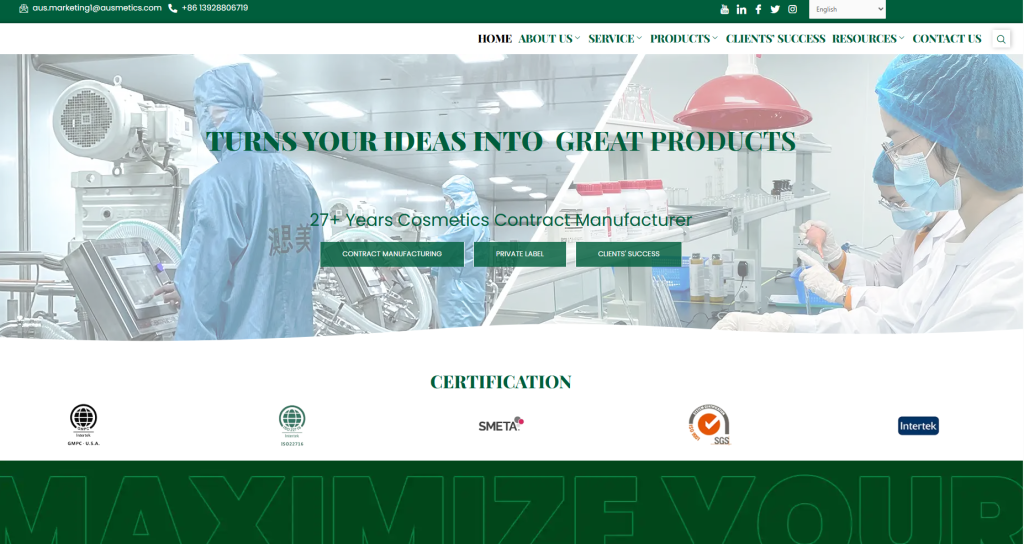 Ausmetics is a China-based, ISO and FDA-certified skincare manufacturer offering full-service private label PDRN skincare development with custom R&D, clean beauty compliance, low MOQs, and global-scale production trusted by over 300 brands worldwide.\