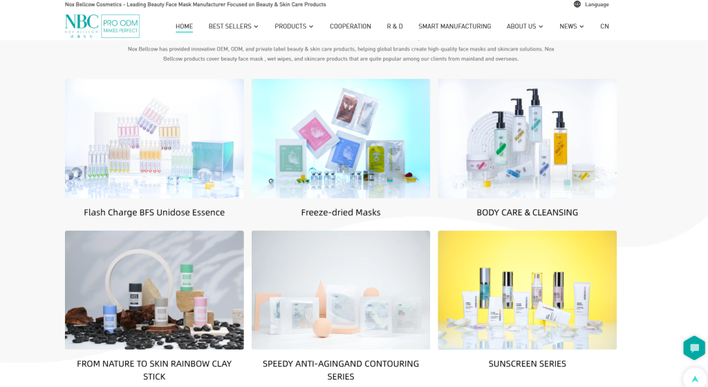 Nox Bellow Cosmetics is a South Korean skincare manufacturer specializing in custom product development and private label beauty solutions. The company works with beauty brands across multiple skincare categories, supporting the development of market-ready products through flexible manufacturing and formulation services.