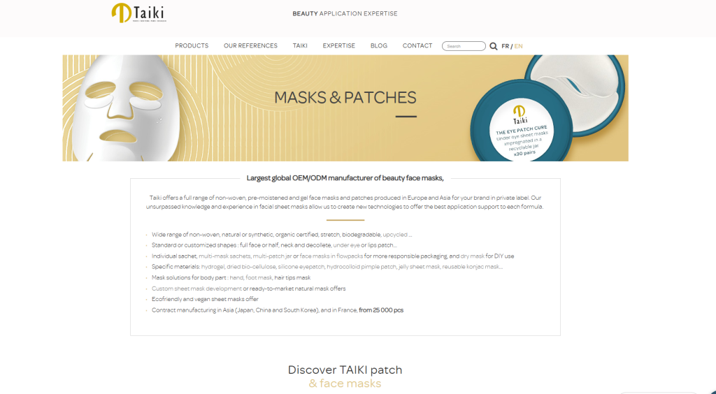 Taiki Cosmetics is a Japan-based beauty manufacturer known for its expertise in skincare delivery systems, beauty applicators, facial masks, and treatment-oriented beauty products.