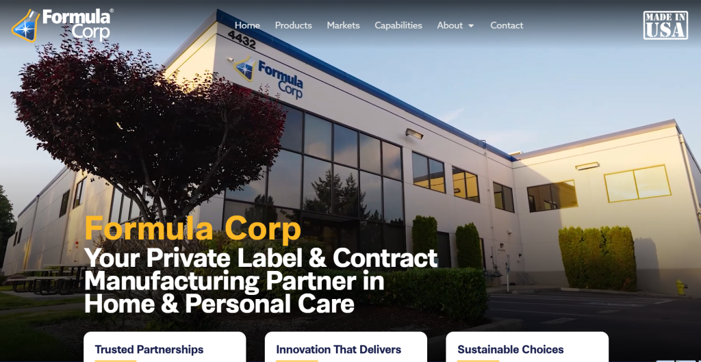 Formula Corp is a US-based personal care manufacturer specializing in custom formulation development and contract manufacturing solutions. The company works with brands that require tailored skincare products, supporting the development and production of formulas designed around specific product requirements.